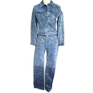 Vintage Y2K 90s Steve Madden Blue Leather Snakeskin Jacket SM Pants Size 8  Set